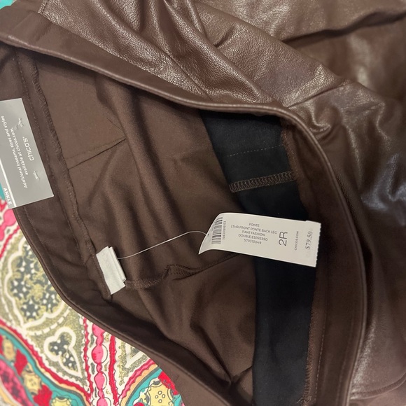 Chico's Espresso Faux-leather, Ponte Knit Stretch Ankle Leggings Size - Picture 2 of 6